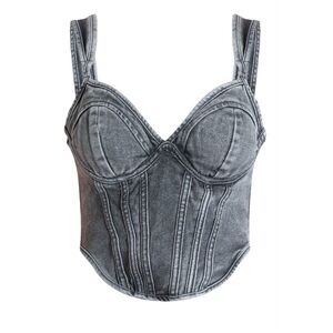 Wash Gray dip hem bust cup denim corset top - pretty little thing